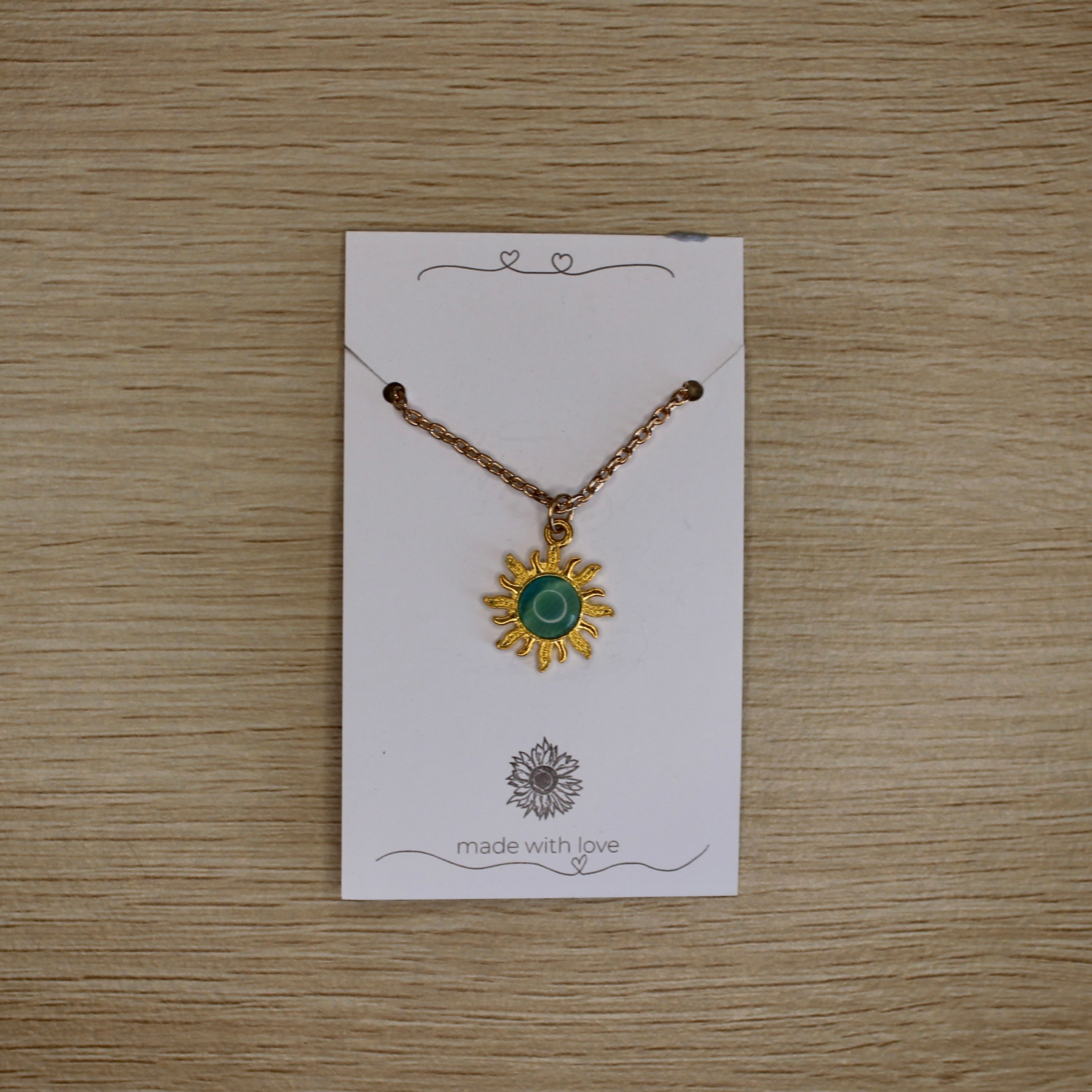 Gold Chain Sun Dark Green Stone