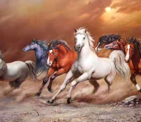 Running horses in a storm, painting