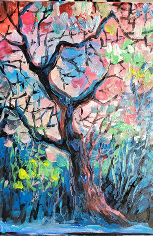Abstract painting of colorful tree