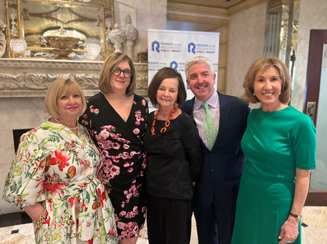 Sponsor Janis Fuhrman, Library Director Lori Steinbacher, author Geraldine Brooks, Friends of the Ridgewood Library President Paul McCarthy and Library Assistant Director Roberta Panjwani