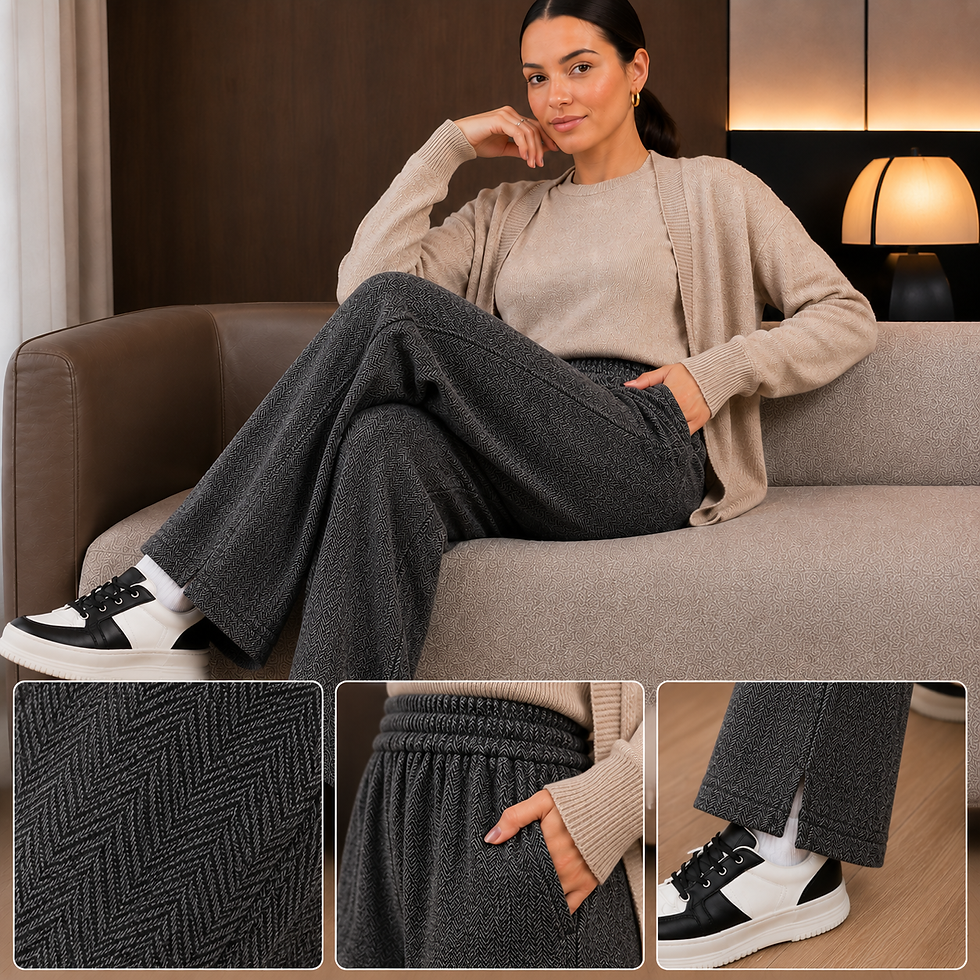 Miniatura: Calça Feminina de Lã Grossa Cintura Alta - Preta