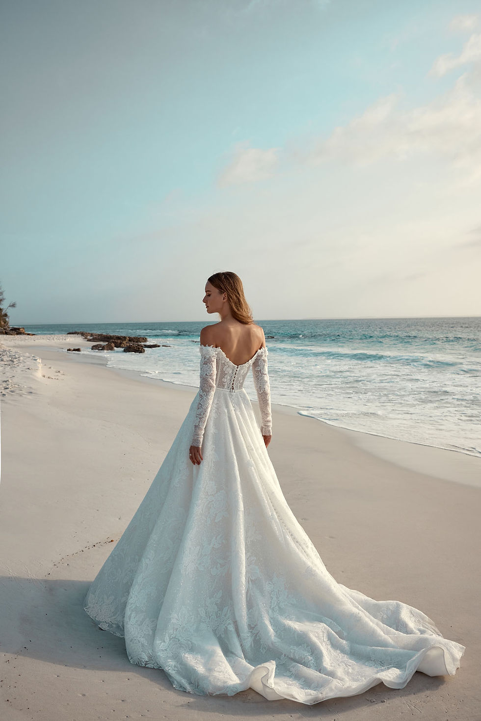 WONA Leighton dress with corset top and flowing embellished skirt