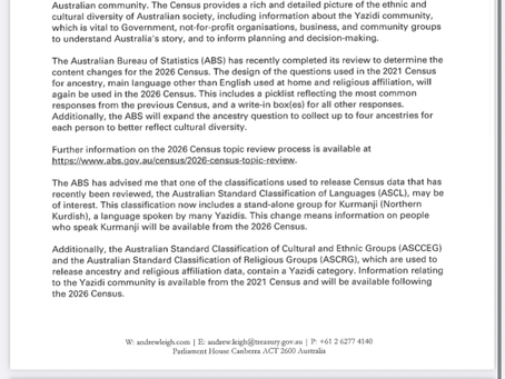 Petition for Yazidi Recognition in the 2026 Census