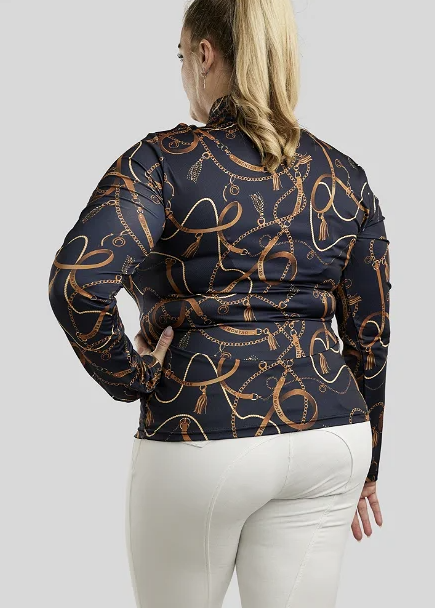 Miniature : MONTAR HAILY BRIDLE PRINT DARK NAVY LONG SLEEVE POLO CURVE