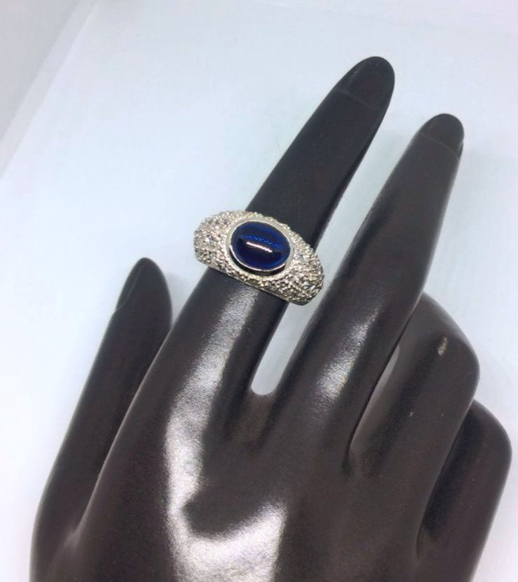Miniature : Bague argent saphir cabochon 