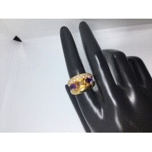 Miniature : Bague plaqué or topaze et améthyste 