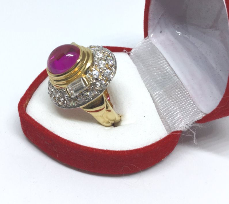 Miniature : Bague plaquée or dôme rubis rose 