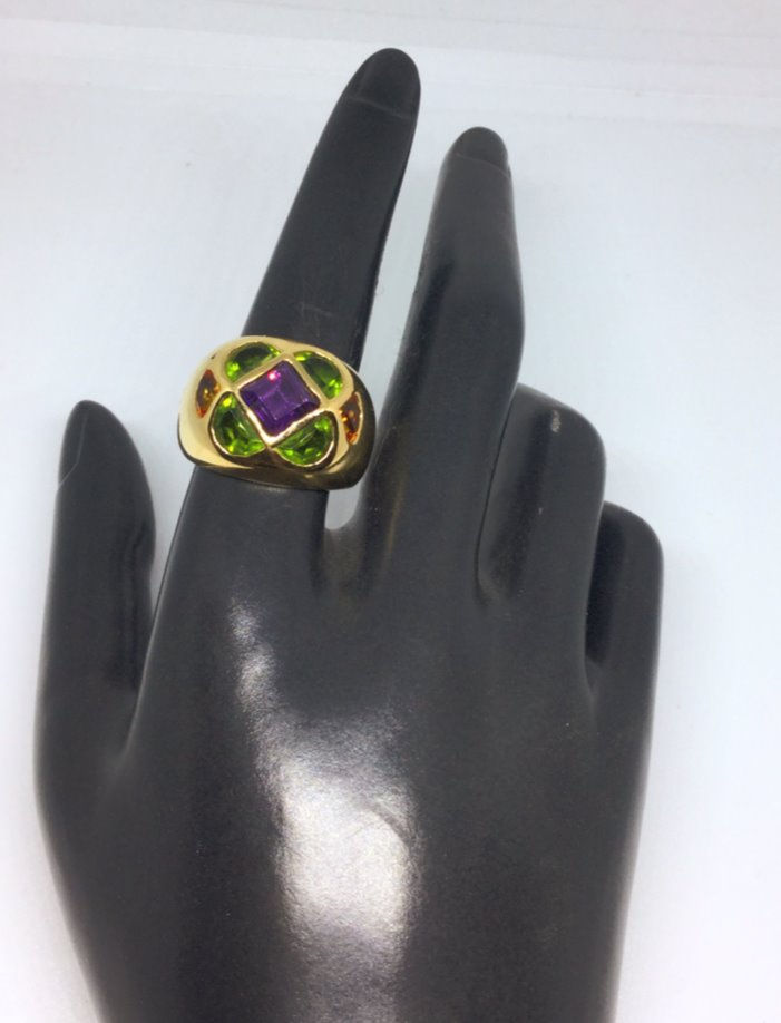 Miniature : Bague améthyste losange et topaze verte