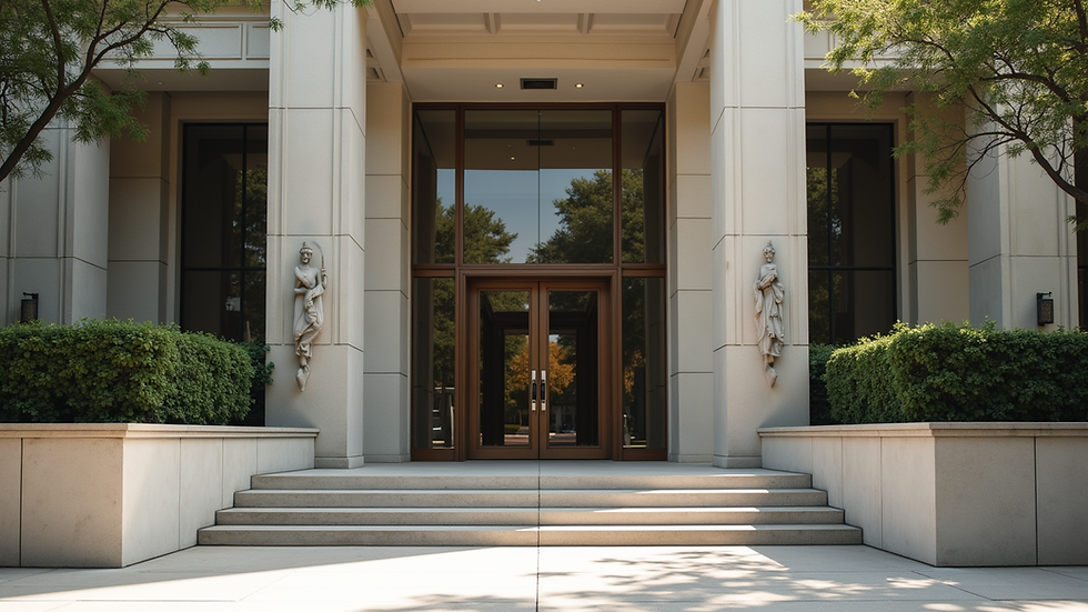 Eye-level view of a Los Angeles courthouse entrance