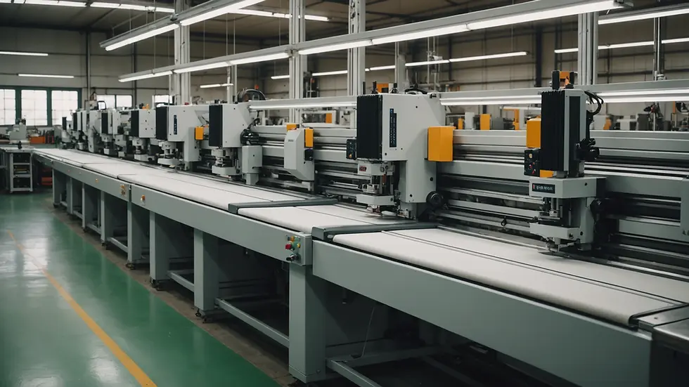 Eye-level view of automated cutting machines in a textile workshop