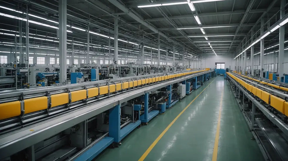 Wide angle view of a textile production facility with automated machinery