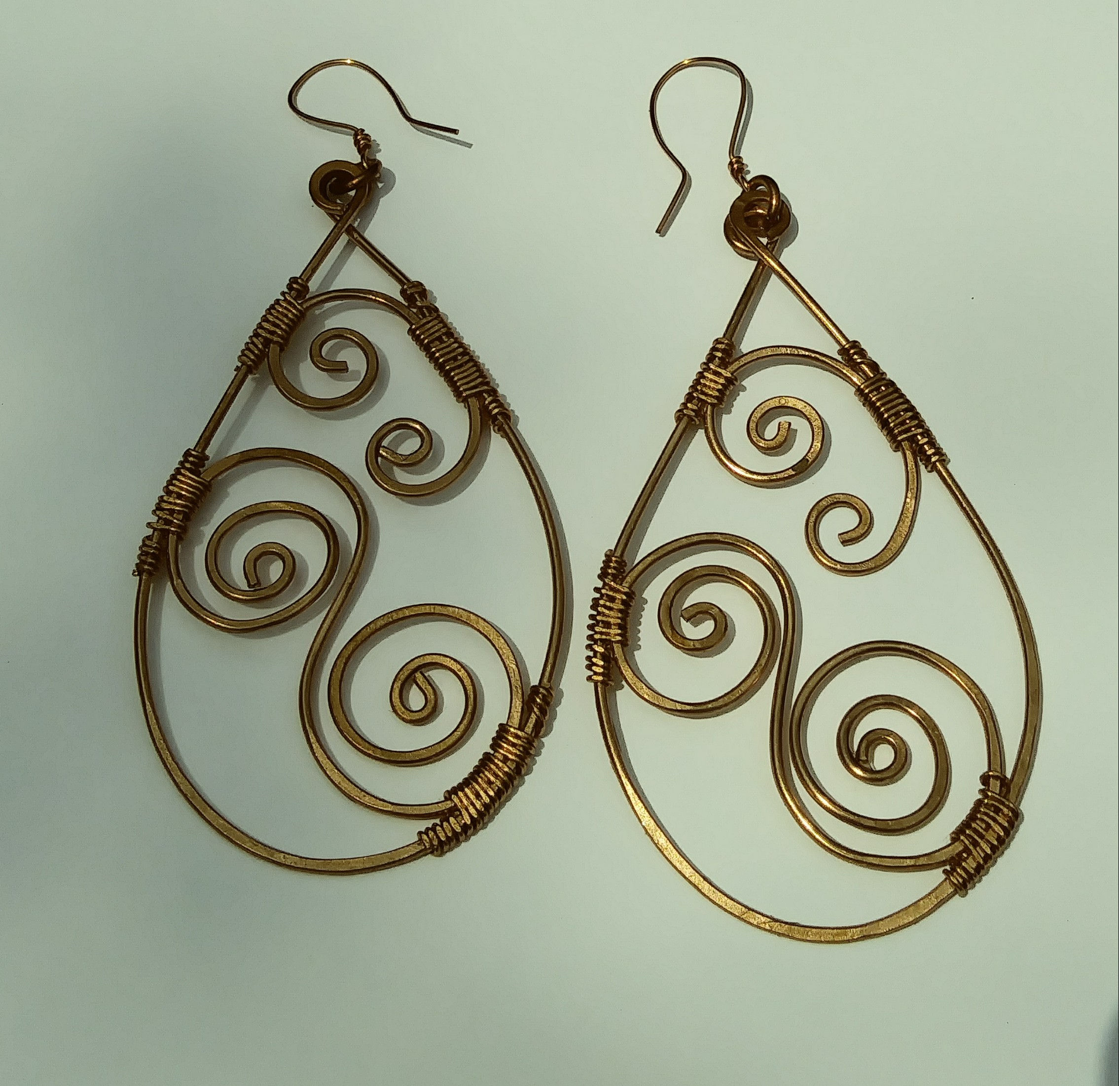 Cosmic Spiral Teardrop Copper Earrings