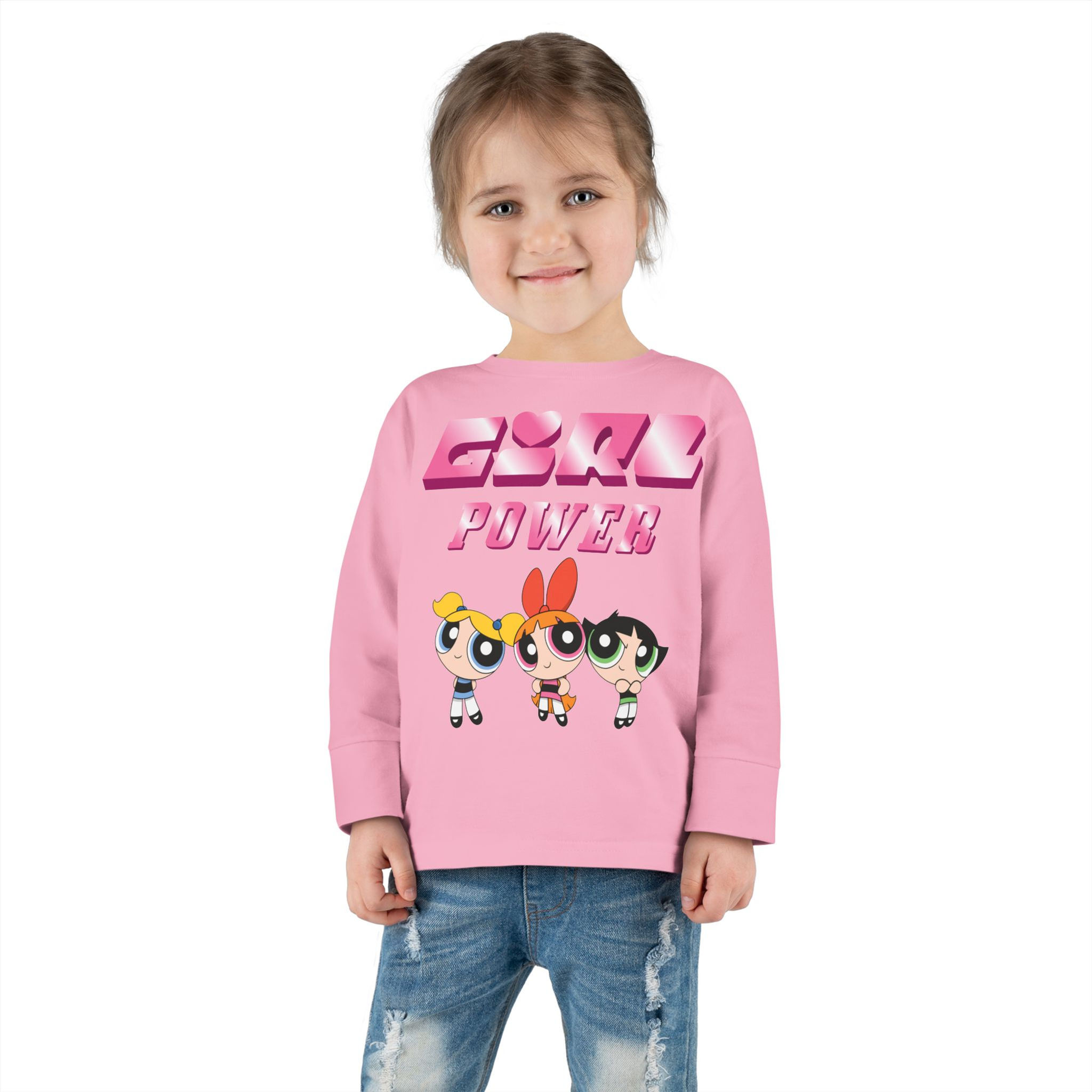Girl Power Toddler Long Sleeve Tee | Cartoon Superhero Trio