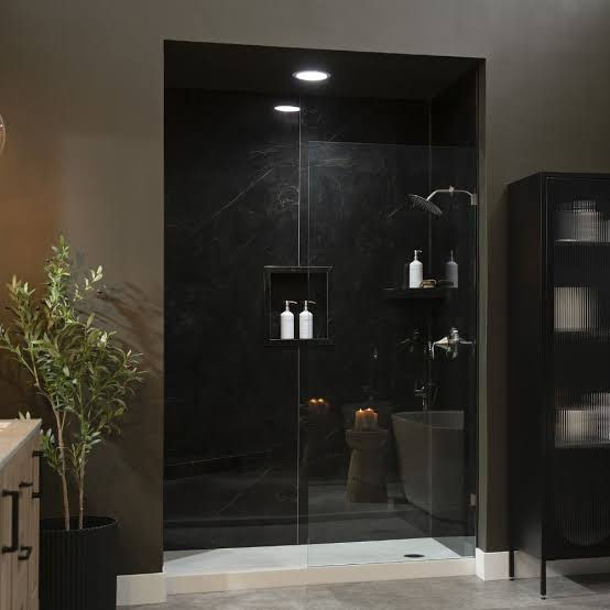 Modern walk-in glass shower renovation