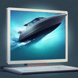 Illustration of a speedboat emerging from a laptop computer screen