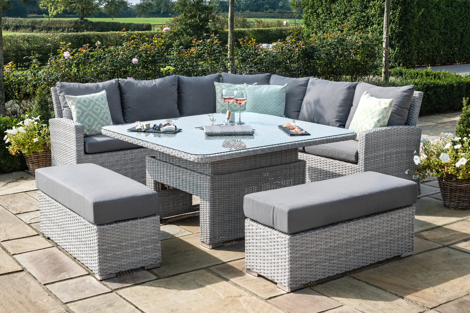 Ascot Deluxe Square Corner Dining Set With Rising Table & Ice Bucket