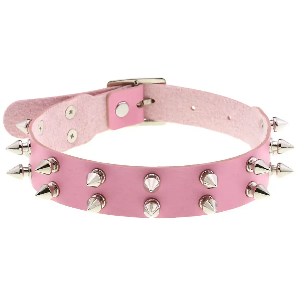 Thumbnail: DIEZI Trendy Punk Pink Lace Leather Choker Necklace for Women Men Torques