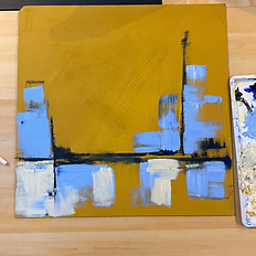 Art in progress underpainting with textured abstract strokes