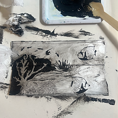 etching a tetra pak print in progress during adult art class