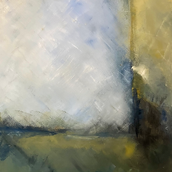Close up detail of express brush strokes and underpainting in an abstract style adult art class date night workshop