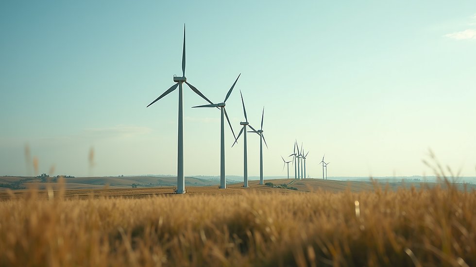 High angle view of wind turbines in a rural landscape