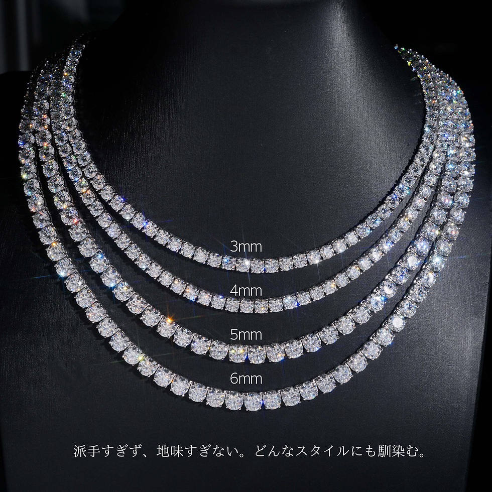 サムネイル： ”光を纏う” Moissanite｜虹色の輝きセット　テニスチェーン1点 ＆ ピアス1点
