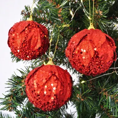 Küçük resim: Yılbaşı Lüks Ağaç Süsleme Topu 8cm  Pakette 3 Adet