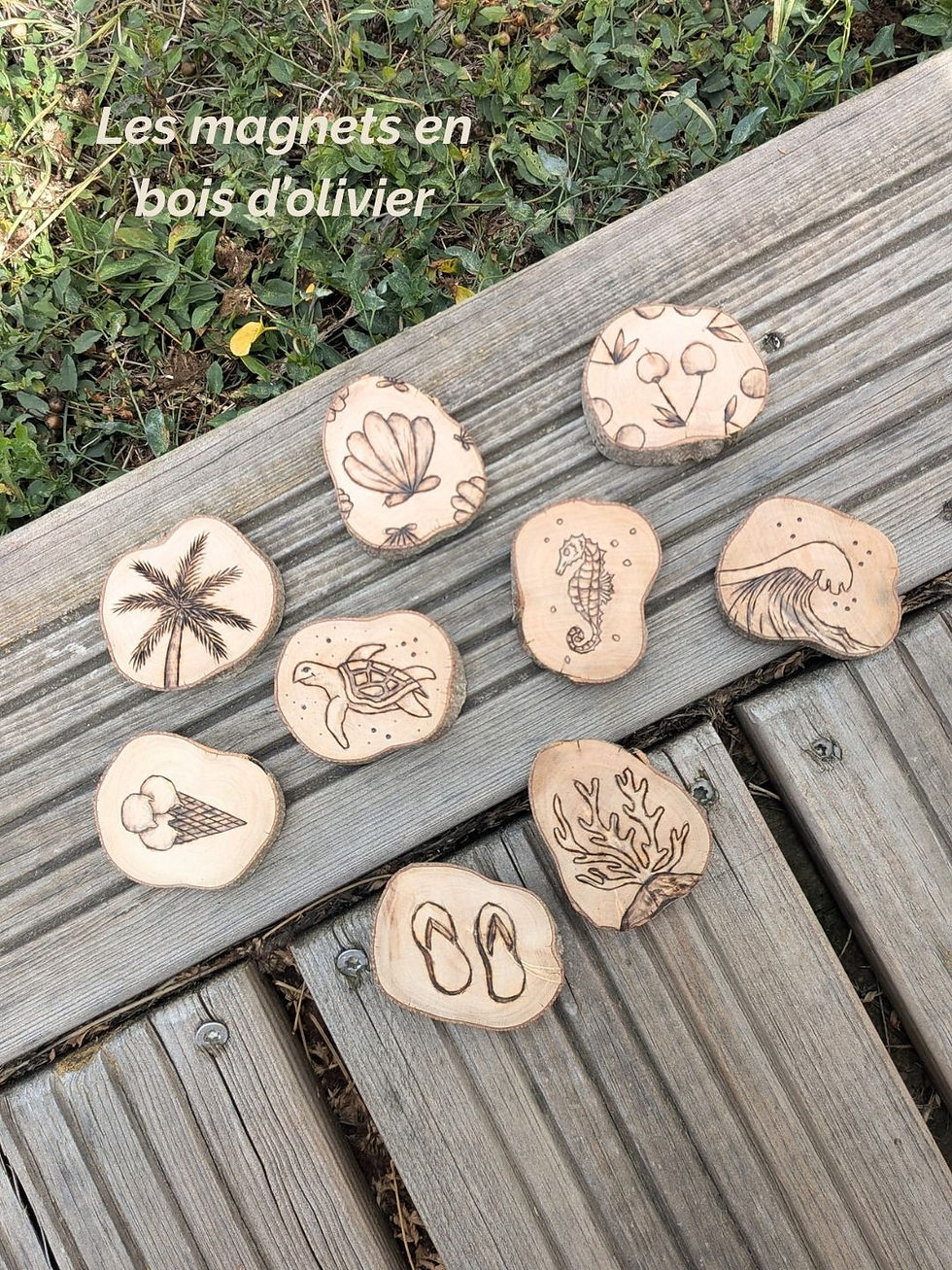 Miniature : Magnets en bois pyrogravée