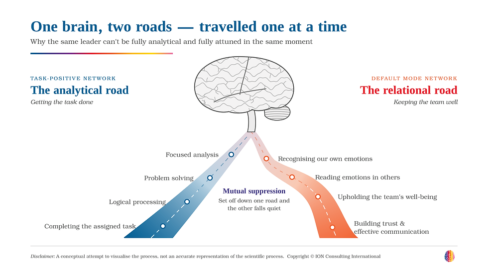 One brain, two roads - travelled one at a time