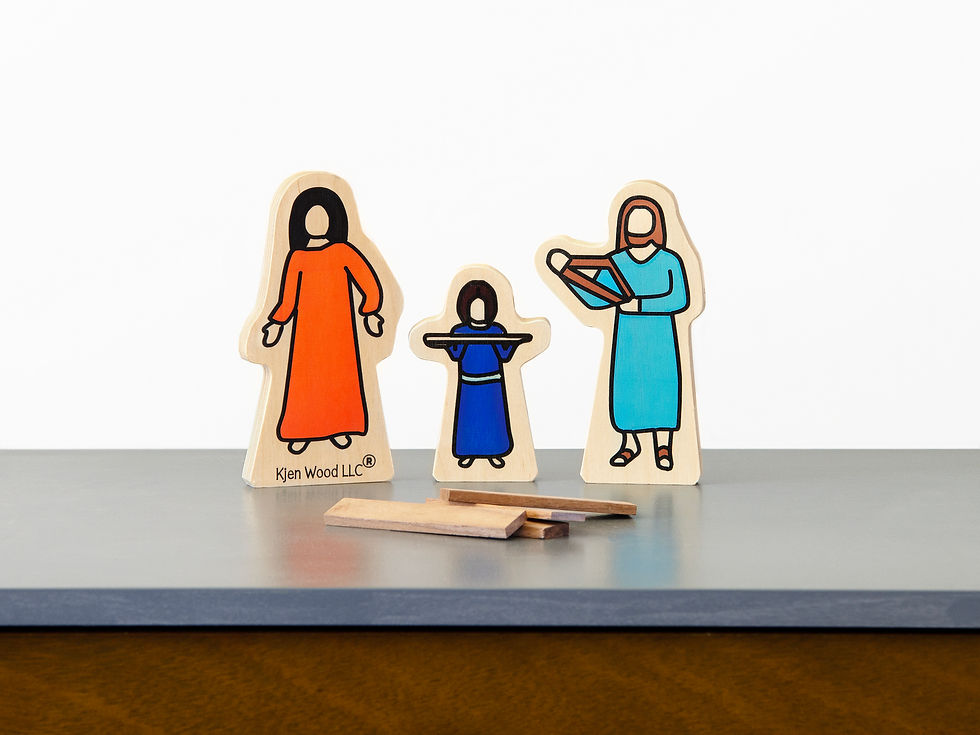 Painted wooden figure set of Bible Story Jesus the Carpenter