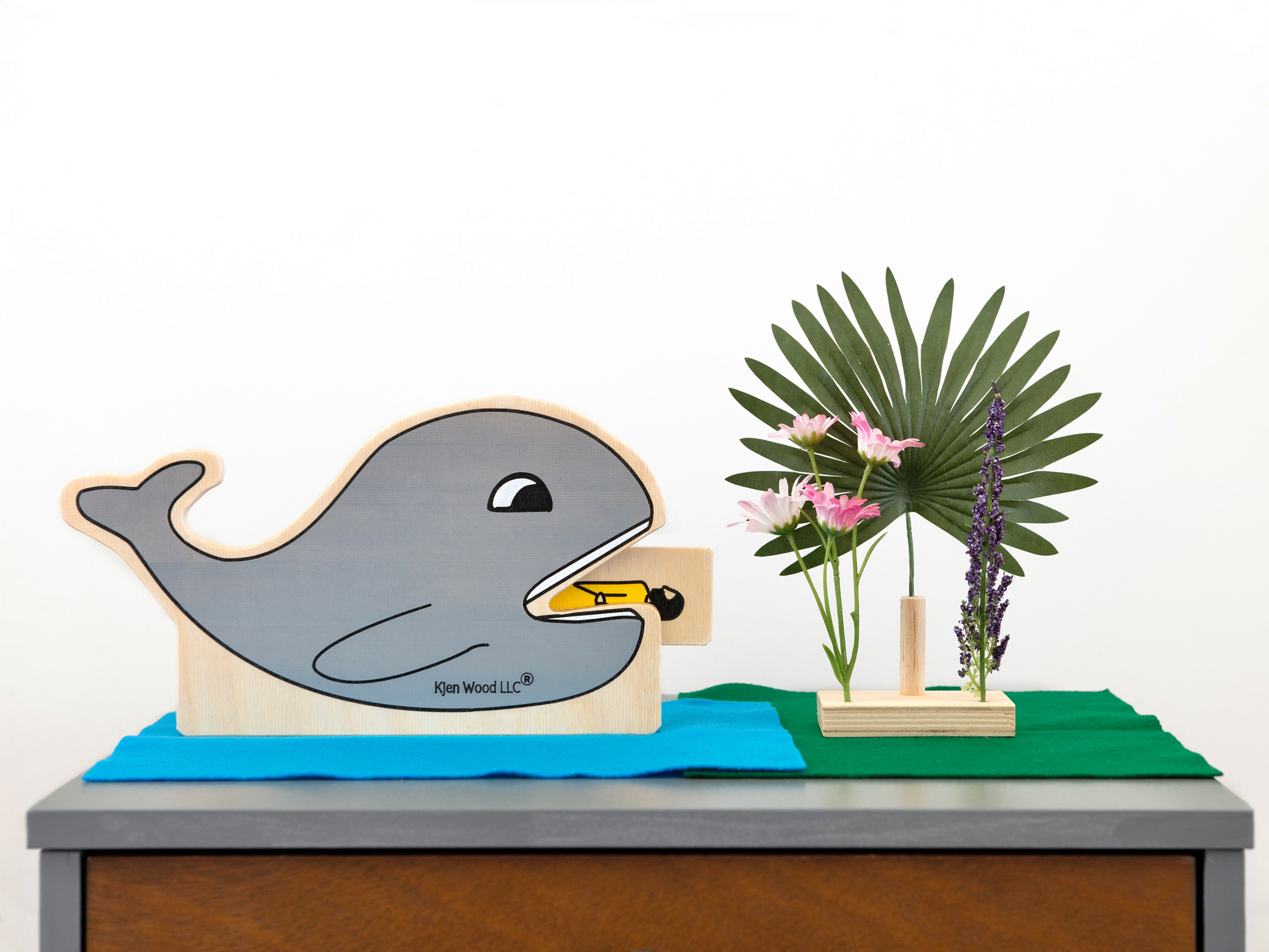 Painted wooden figure set of Bible Story Jonah and the Whale