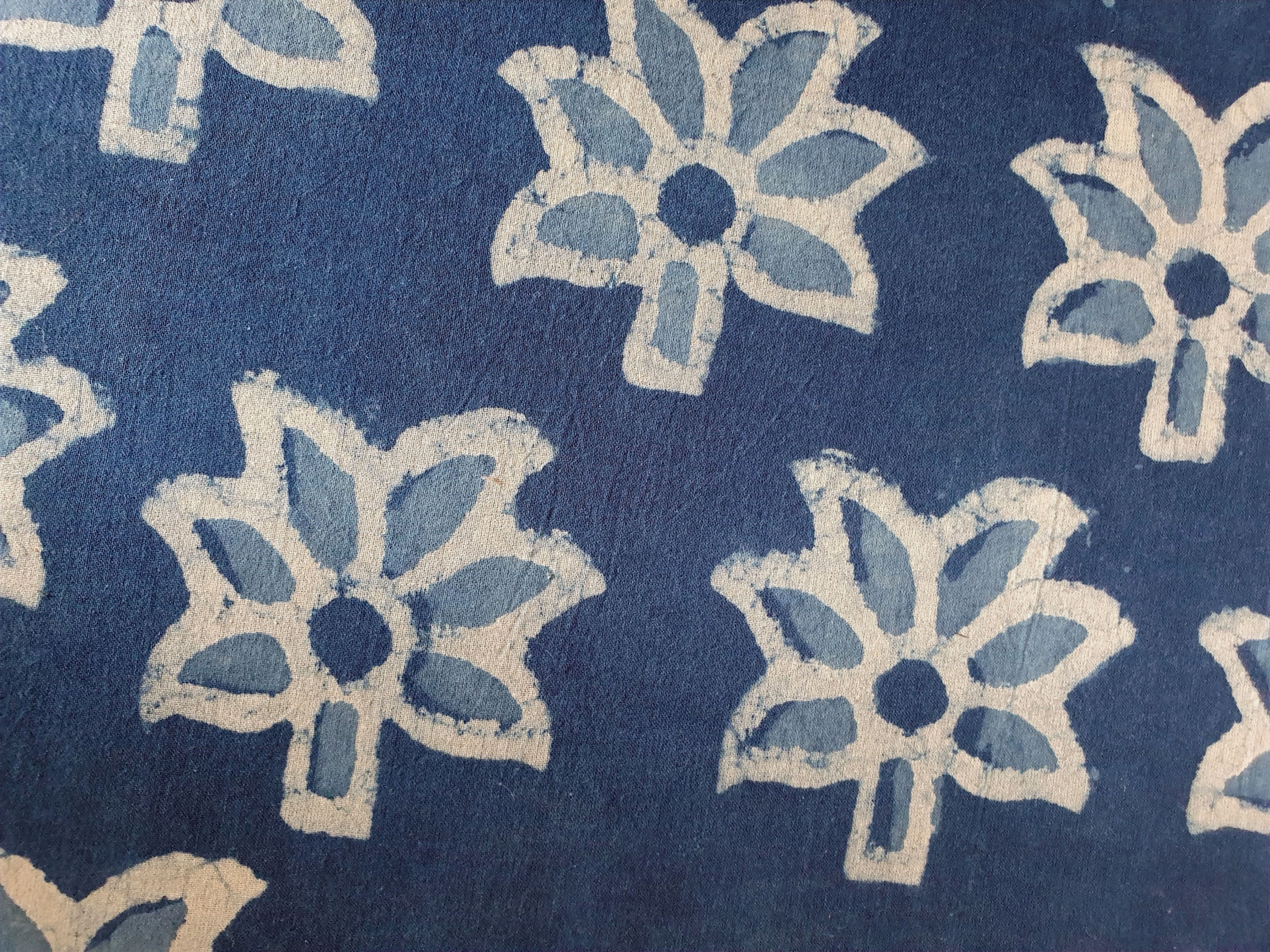 Indigo Flowers - natural cotton fabric - price/metre