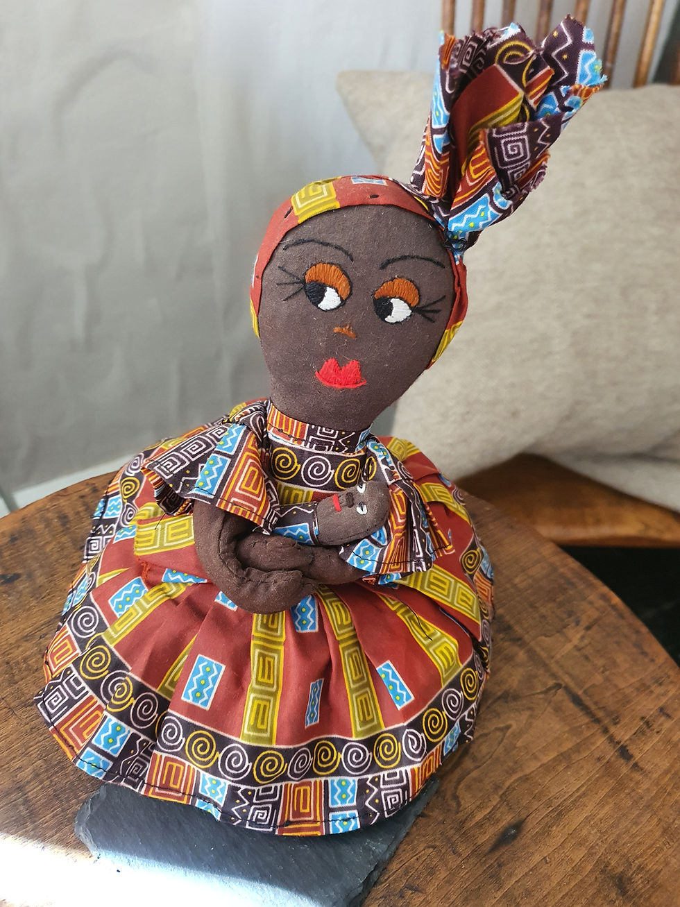 Thumbnail: Tanzanian handmade textile doll - orange mixed