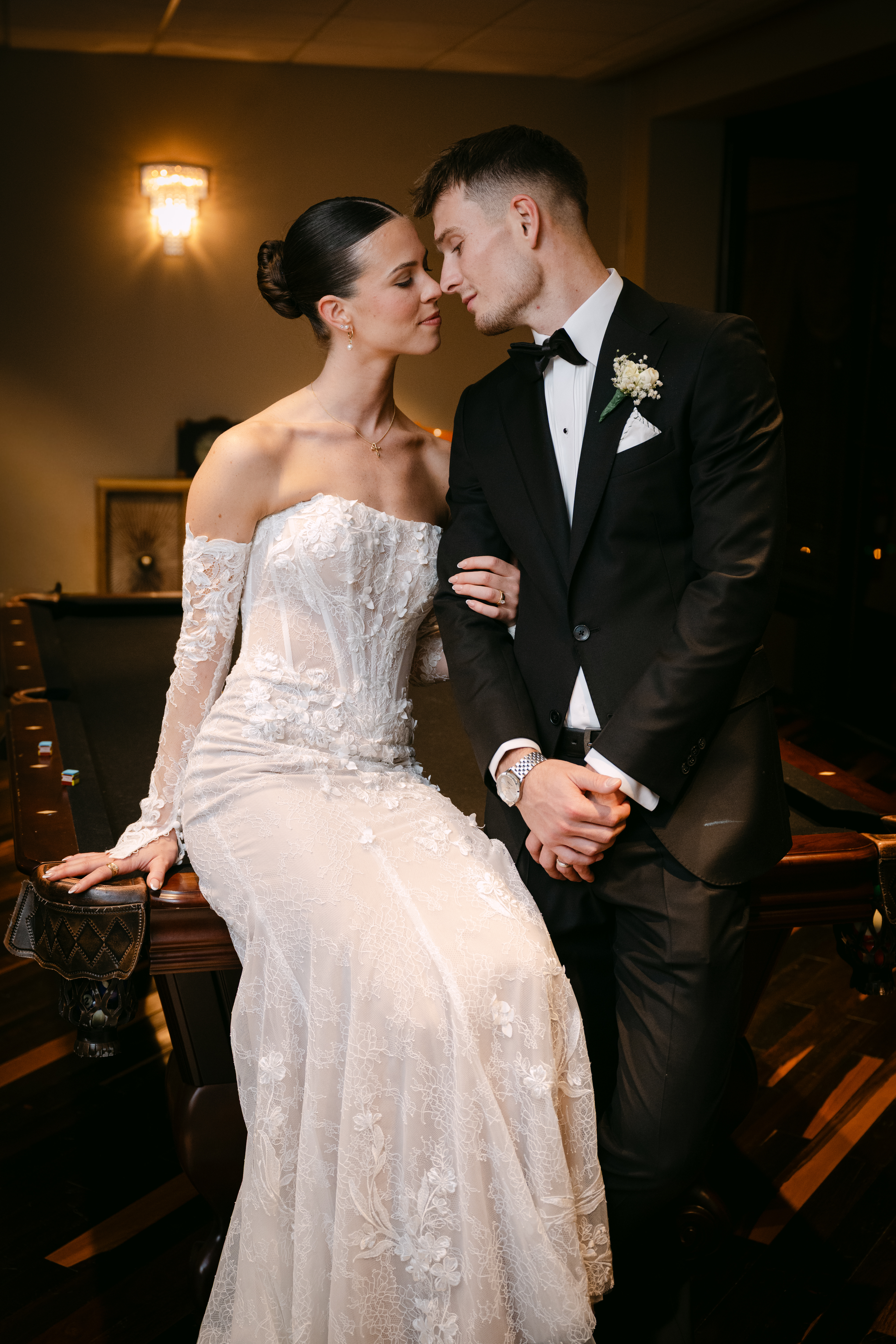 A couple enjoying a quiet moment on their wedding day in Chicago