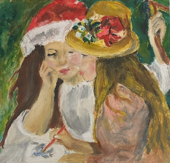 Recreation of Girls in the Garden by Pierre-Auguste Renoir, painted by Dariya Repina in school