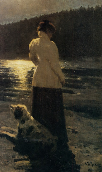 Moonlight by Ilya Repin from 1896, showing a nighttime scene in a realist style.