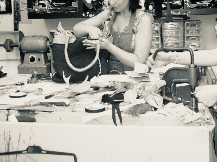 Leather workshop in Rome where Dariya Repina’s first collection was brought to life by artisans.