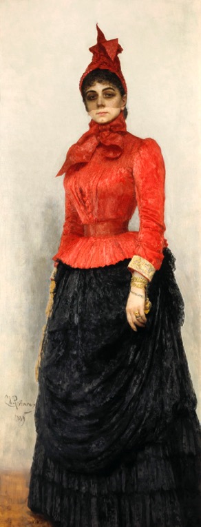 Portrait of Baroness V.A. Ikskul von Hildenbrandt by Ilya Repin from 1889, showing a formal portrait in a realist style.