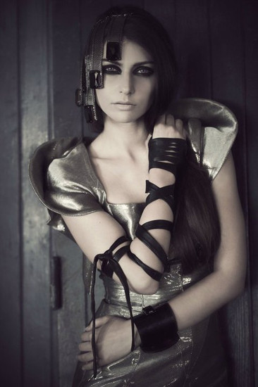 Italian Television host Laura Barth wearing leather gloves by Dariya Repina