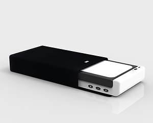 A pair of detachable speaker, either standing or lying on their side.