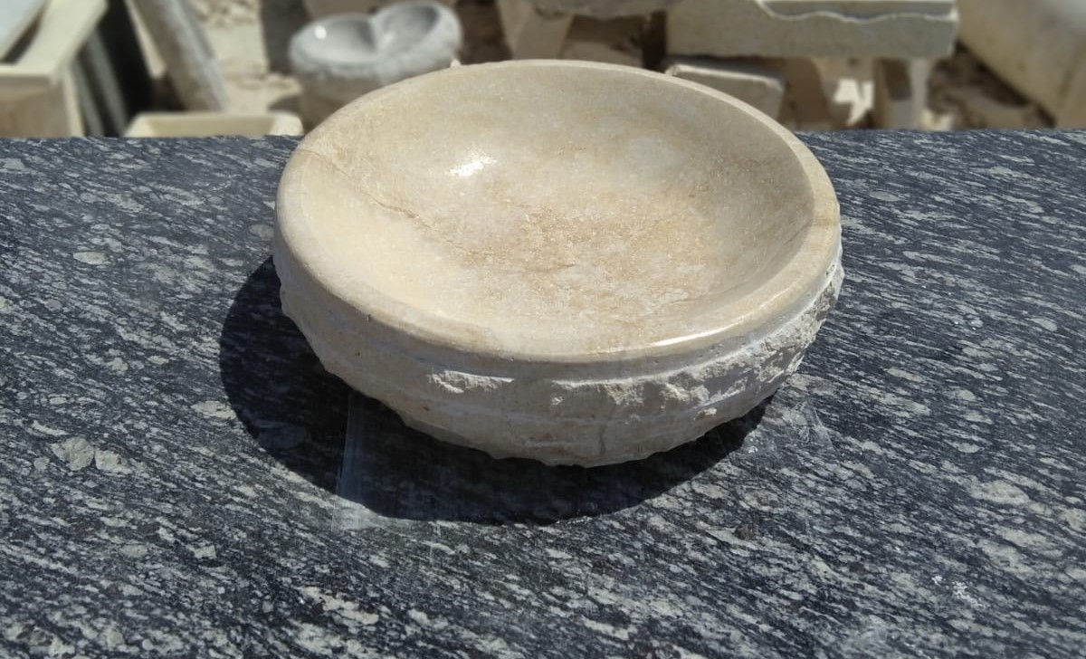 Antique Light Yellow Hewn Stone Sink