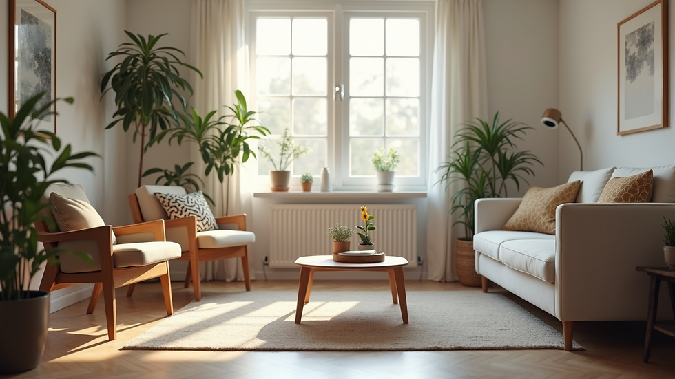 Close-up view of a therapist's office with comfortable seating