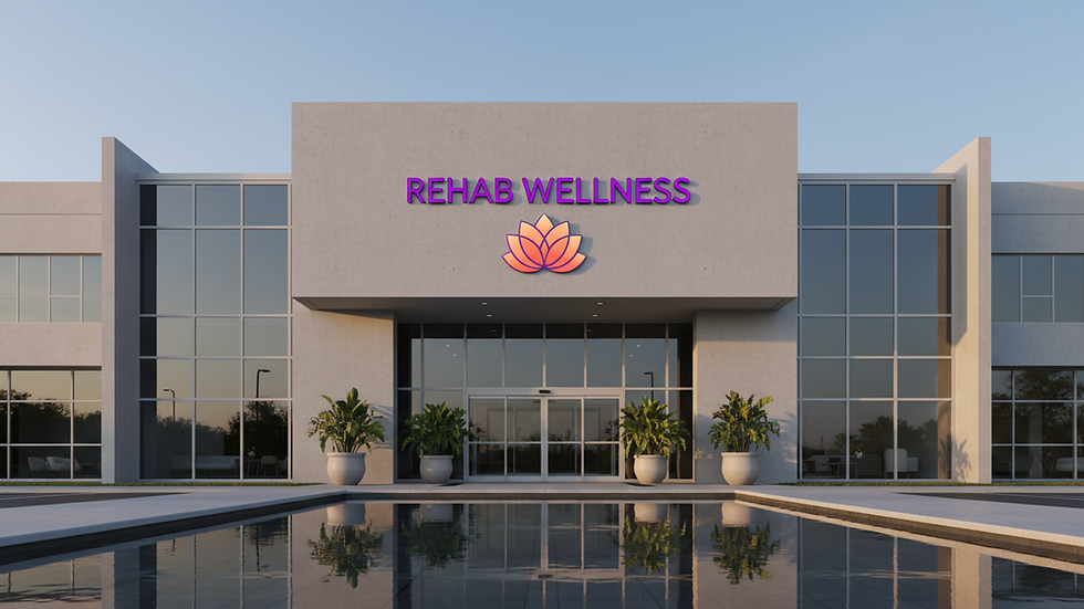 Eye-level view of a modern rehabilitation clinic building