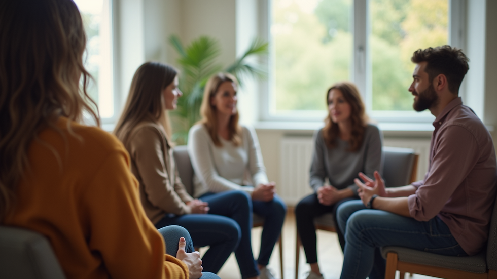 Close-up view of a family support group session in a therapy room