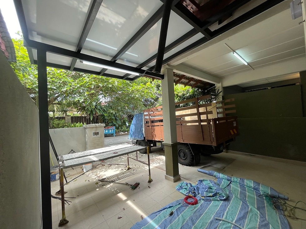 Refurbished car porch with new roofing structure at Tropicana Indah residence
