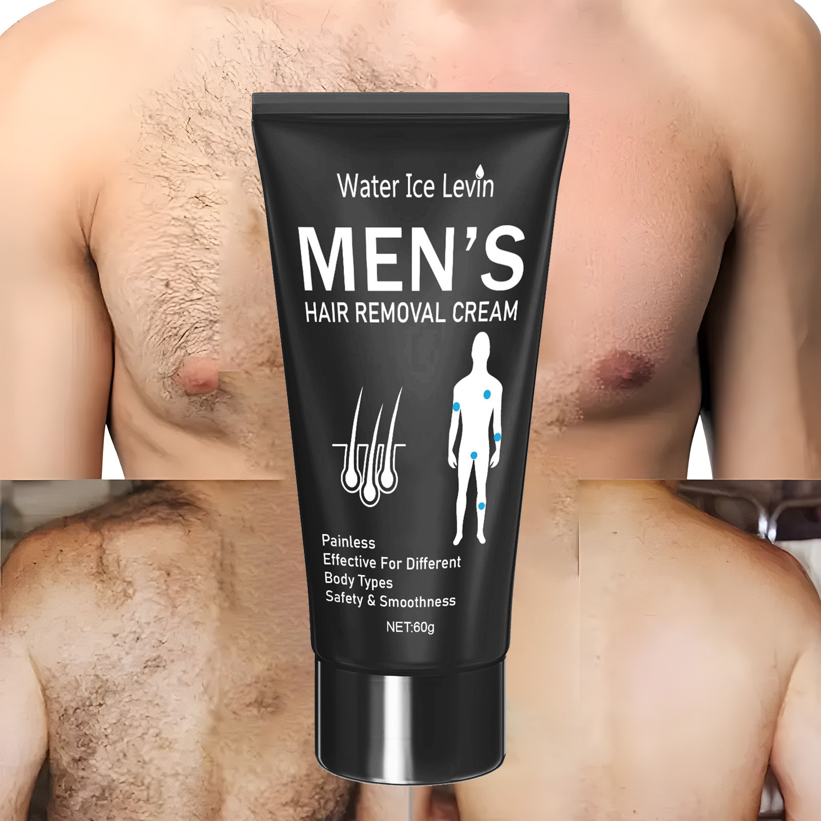 60g Hair Removal Cream for Both Men and Women, Painless, Fast, and Thorough, Lea