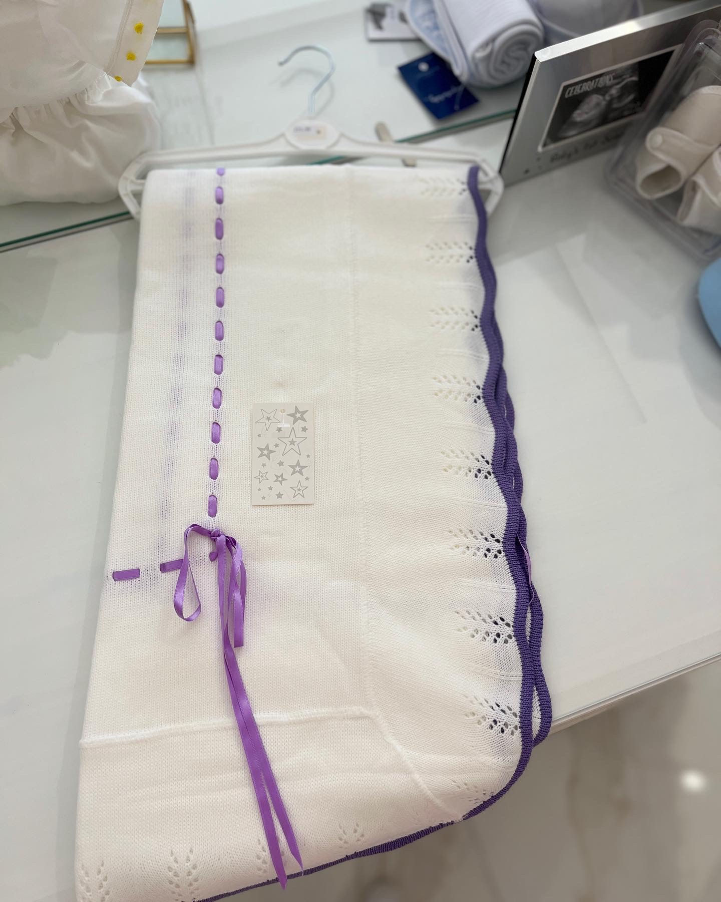 Purple and white ribbon shawl 
