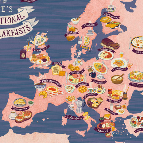 illustrated map of Europe's traditional breakfasts
