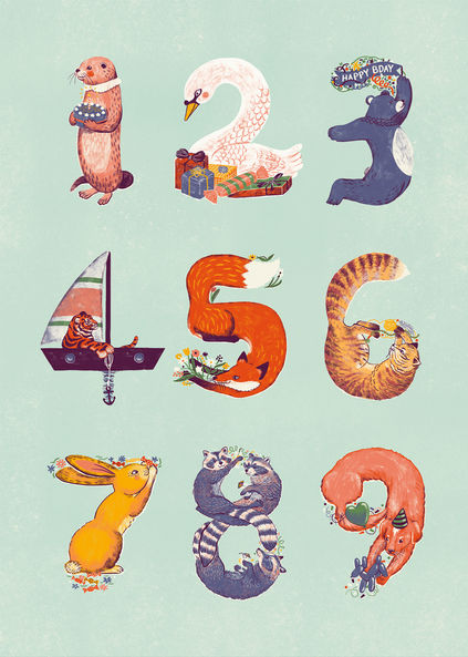 Animal shaped numbers illustration
