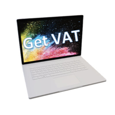 A laptop open, with the text "Get VAT" written on the screen